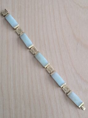 Green Jade Vintage Bracelet with 14k gold Accents